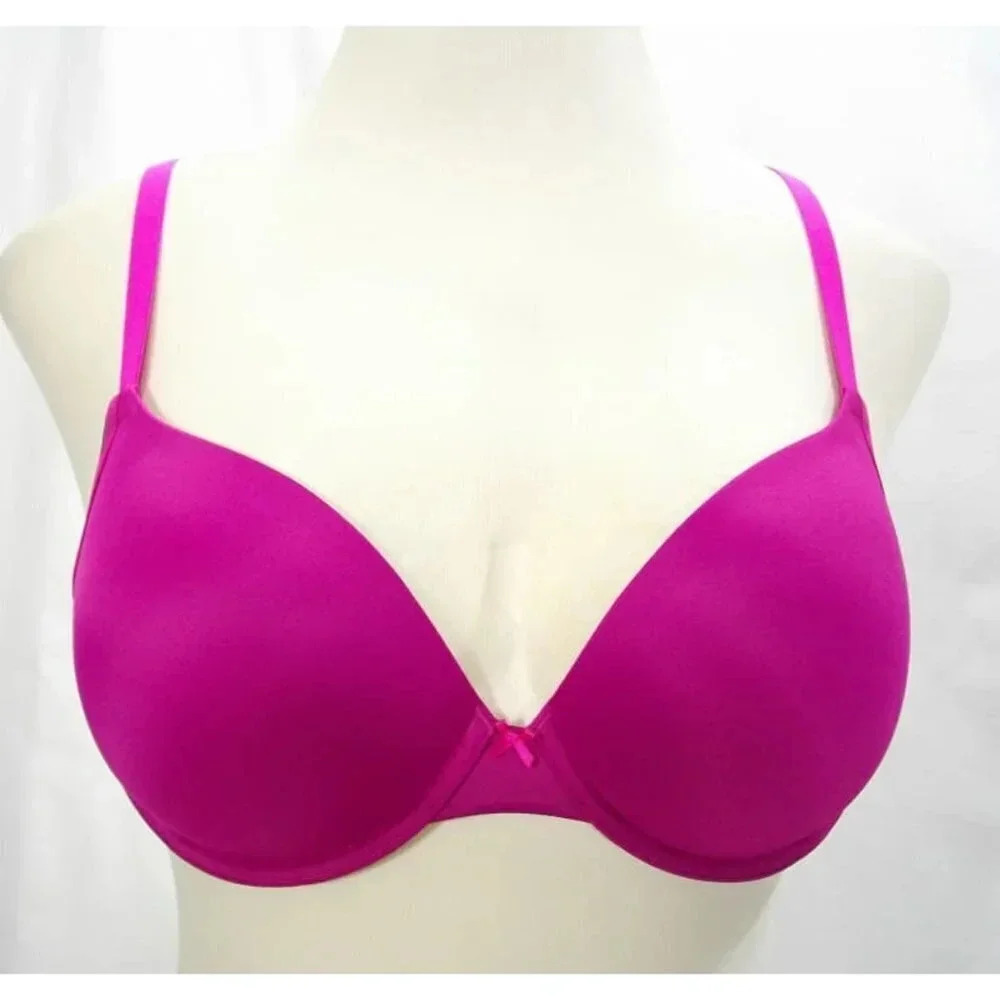 32D DKNY 458272 Heritage Logo Push Up Underwire Bra Bordeau Disco Pink NWT ‎ New